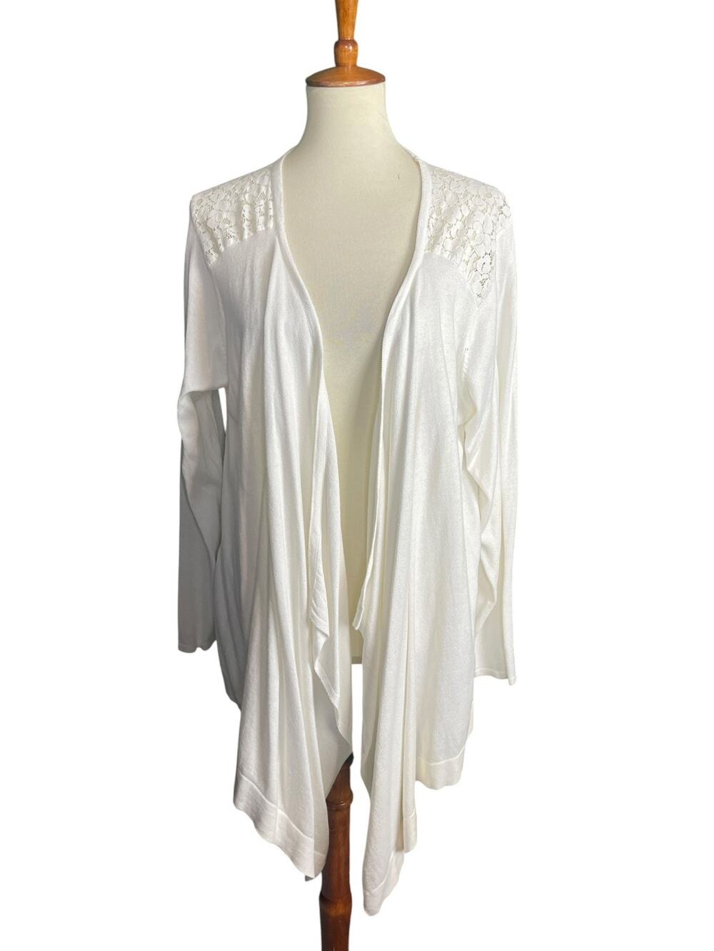 BonWorth Cream Open Cardigan Crotchet Back Size XL Petite Flowy Boho